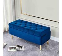 Modern Velvet Ottoman Storage Bench - Plush Rectangular Seat for Entryway Bedroom Living Room & Bedside Stylish Blue Fur Design 23.6x15.7x17.7 inches - Perfect for Home Decor & nization