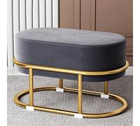 Modern Velvet Ottoman Vanity Stool with Gold Metal Legs - Cozy Upholstered Makeup Chair for Bedroom or Living Room - Stylish Small Foot Rest for Chic Home Decor