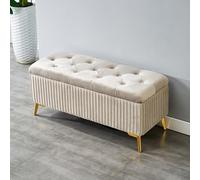Modern Velvet Rectangular Bench with Hidden Storage - Stylish Foot of Bed Seating for Living Room & Bedroom, Grey (Size: 80x39x45cm)