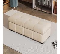 Modern Velvet Ribbed Storage Bench Rectangular Entryway and Living Room Ottoman Farmhouse Style Couch and Hidden Storage Bed End Space-Saving Design