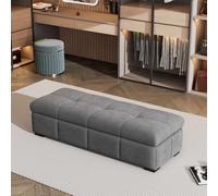 Modern Velvet Ribbed Storage Ottoman Rectangular Hidden Storage for Living Room & Entryway Farmhouse Style Couch & Bed Elegant Functional Design.