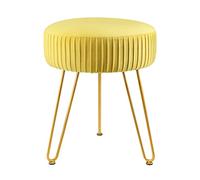Modern Velvet Round Footstool with Gold Legs - Stylish Makeup Vanity Ottoman Upholstered Pleated Accent Chair for Living Room & Bedroom Decor Chic Home Furniture
