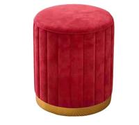 Modern Velvet Round Storage Pouf Soft Upholstered Stool with Gold-Plated Base Entryway Ottoman for Living Room Bedroom Dorm (Burgundy)