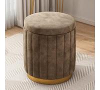 Modern Velvet Round Storage Stool with Removable Cover & Gold Metal Base Upholstered Dressing Seat for Bedroom Entryway Stylish Brown Accent Furniture