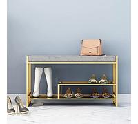 Modern Velvet Shoe Bench with Metal Rack - Padded Shoe Storage Organizer for Entryway, Stylish Shoe Rack Seat for Hallway and Entryway Area