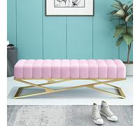 Modern Velvet Shoe Storage Bench Ottoman Luxury Tufted Entryway Furniture with X Shaped Metal Base Stylish Plush Accent Bench for Living Room & Bedroom
