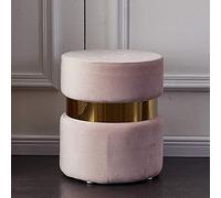 Modern Velvet Stool - Round Footrest with Gold Trim, Comfortable Upholstered Footstool for Vanity or Living Room, Light Pink, 36x45cm (14x18in)