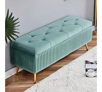 Modern Velvet Storage Bench Ottoman With Gold Metal Legs - Button-Tufted Footrest With Storage - End of Bed Bench for Living Room Bedroom (Color: Blue, Size:)