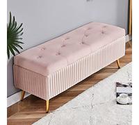 Modern Velvet Storage Bench With Gold Metal Legs - Button-Tufted Ottoman Footrest, End of Bed Bench for Living Room, Bedroom, Entryway (Color: Pink, Size:)