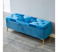 Modern Velvet Storage Ottoman Bench for Living Room & Bedroom - Stylish Blue Rectangle Footstool 31"x15"x18" - Multifunctional End of Bed Seat with Hidden Storage