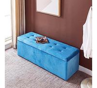 Modern Velvet Storage Ottoman Bench Upholstered End of Bed Seating with Premium Storage Comfortable Footrest for Living Room Entryway Stylish Shoe Bench,Light Blue-100x40x40cm(39x16x16inch)