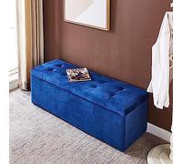 Modern Velvet Storage Ottoman Bench Upholstered End of Bed Seating with Premium Storage Comfortable Footrest for Living Room Entryway Stylish Shoe Bench,Blue-100x40x40cm(39x16x16inch)