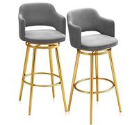 Modern Velvet Swivel Bar Stool Set of 2Counter Height UpholsterChairs with Metal Legs & Hollow Back Stylish Breakfast Stool for Kitchen Island Grey 65