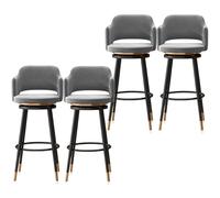 Modern Velvet Swivel Bar Stools Set of 4 UpholsterCounter Height Chairs with Metal Legs & Hollow Back Stylish Kitchen Island Breakfast Seating 65 Grey with Black Legs