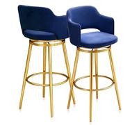 Modern Velvet Swivel Counter Height Bar Stools, Upholstered Chairs with Metal Base, Comfortable Seating for Home Kitchen or Pub, Set of 2