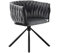 Modern Velvet Swivel Dining Chair Luxury Armchair for Living Room & Bedroom 360° Rotating Leisure Chair with Raised Backrest Sturdy 4 Metal Legs 150KG Capacity (Grey+Black)