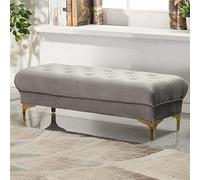 Modern Velvet Upholstered Entryway Bench with Gold Legs Stylish Ottoman Foot of Bed Seating Perfect for Living Room Bedroom & Hallway Gray 60 x 45 x 45 cm (24 x 18 x 18 in)