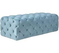 Modern Velvet Upholstered Shoe Bench - Multifunctional End of Bed Ottoman Jumbo Foot Rest Stool for Bedroom Luxurious Tufted Design Stylish Blue 80x45x40cm