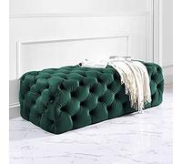 Modern Velvet Upholstered Shoe Bench - Multifunctional End of Bed Ottoman Luxurious Dark Green Tufted Foot Rest Stool for Bedroom 70x45x40cm