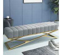 Modern Velvet Upholstered Shoe Storage Bench Ottoman - Luxury Tufted Entryway Seat with X-Shaped Metal Base, Stylish Plush Bedroom Accent Bench for Living Room Decor