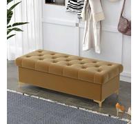 Modern Velvet Upholstered Storage Bench with Gold Legs Button Tufted Footrest & Shoe Rack Stylish Accent Stool for Home Hotel & Boutique 100 * 40 * 40 cm