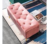 Modern Velvet Upholstered Storage Foot Stool Pink Rectangle Bench for Living Room & Bedroom Stylish End of Bed Ottoman60x39x45cm (24x15x18inch)