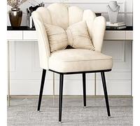 Modern Velvet Vanity Chair - Stylish Makeup Desk Chair without Wheels Upholstered Accent Chair for Home Office Dining Room Bedroom & Kitchen (22x25x18in White)