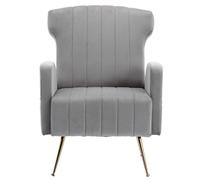 Modern Velvet Wingback Accent Chair Stylish Upholstered Armchair with Metal Legs Single Sofa for Living Room Bedroom & Office - Grey Home Furniture