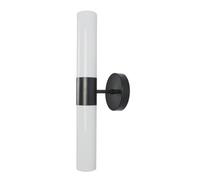 Modern Vertical Wall Sconce - 2-Light Art Deco Vanity Light with Ribbed Acrylic Shade, Black Gold Finish for Bathroom, Bedroom, Hallway, Living Room (7.9"/20.1cm)