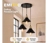 Modern Vintage 3Light Pendant Light Adjustable Black Ceiling Lamp For Dining Living Spaces