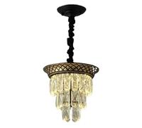 Modern Vintage Adjustable Black Gold Hanging Lamps Crystal Lampshade Pendant Light Fixtures Metal Base Chandelier for Living Room Bedroom