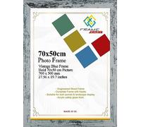 Modern Vintage Blue Poster Frame 70 x 50cm Large Photo Frame 700x500mm Picture Frames With Safe Clear Perspex Front & Wall Mounting - 50 x 70cm Premium Wall Photo Frames