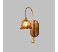 Modern Vintage Glass Wall Lighting Fixture Indoor Wood Wall Light with Glass Shade, 1-Light Bedroom Bedside Wall Mounted Lamp Amber Wall Sconces for Hallway Stairway, E27 Socket