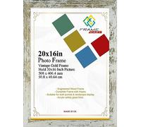 Modern Vintage Gold Frame 20 x 16 Inch (50.8 x 40.64cm) Large Picture Poster Frames with Safe Clear Perspex Front & Wall Mounting - Vintage Gold 16" x 20" Premium Wall Photo Frames