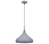 Modern Vintage Grey Pendant Ceiling Light Lamp Shade Dome Wooden Detail M0136