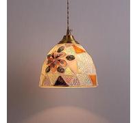 Modern Vintage Mini Pendant Light - Handcrafted Mosaic Sea Shell Glass Shade for Kitchen Island Dining Room Bedroom Entryway - Stylish Ceiling Hanging Light Fixture