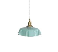 Modern Vintage Petal Adjustable Hanging Lamp Glass Shade Chandelier Brass Holder Pendant Light Fixtures for Bedroom Living Room(Light Blue)