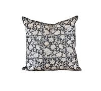 Modern Vintage Whimsical Floral Vintage Pillow Cover 18x18 Black and Cream Boho Farmhouse