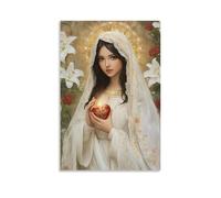 Modern Virgin Mary Sacred Heart Canvas Poster Wall Art, Minimalist Catholic Religious Prints, Sleek Decor Suitable for Living Room Studio Apartment Prayer Nook Interior Styling 20x30inch(50x75cm)