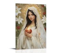 Modern Virgin Mary Sacred Heart Canvas Poster Wall Art, Minimalist Catholic Religious Prints, Sleek Decor Suitable for Living Room Studio Apartment Prayer Nook Interior Styling 08x12inch(20x30cm)