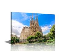 Modern Wall Art 1 Panel Sagrada Familia Barcelona, Spain Pictures Print on Canvas for Living Room Wall Decoration, Landscape Artwork Wooden Framed Gallery-Wrapped, 36" Wx24 H
