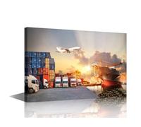 Modern Wall Art 1 Panels Logistics and Transportation of Container Cargo Ship and Cargo Plane Print On Canvas for Living Room Bedroom Decoration, Ready to Hang, 18" Wx12 H
