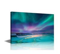 Modern Wall Art for Living Room 1 Panel Northern Lights in the Sky Over Tromso, Norway Pictures Print on Canvas for Home Wall Decoration, Stretched and Framed Ready to Hang, 24"Wx16"H