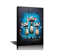 Modern Wall Art Portrait of Happy Mice Picture Print on Canvas Animals Humor Artwork for Bedroom Living Room Office Decoration Stretch and Framed Ready to Hang 12x18inch