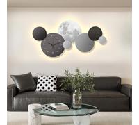 Modern Wall Clock 3D Wall Art Clock, Circular Pattern Design Mural with LED Lights Suitable for Living Room, Bedroom and Office(Gray,Medium)