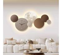 Modern Wall Clock 3D Wall Art Clock, Circular Pattern Design Mural with LED Lights Suitable for Living Room, Bedroom and Office(Brown,Small)