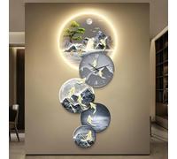 Modern Wall Clock 3D Wall Mural with Clock, Wall Sculpture Painting Decoration with Led, Chinese Wall Art Decorations Lamp for Home, Entrance, Hallway, Bedroom(Blue,Medium)