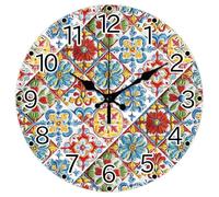 Modern Wall Clock Abstract Pattern, Battery Operated Non-Tick for Bedroom Living Room Kitchen Office, 12 Inch Decorative for Kitchen, Living Room,Office, Bedro(Mexican Style)