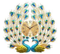 Modern Wall Clock Crystal Double-Headed Peacock, Atmosphere Creative Living Room Silent Home Decorative Suitable for Home Office