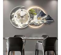 Modern Wall Clock Distinct Landscape Painting, 3D Backg Wall Decoration, Mural with LED Lights Suitable for Bedroom, Living Room, Porch(Large)
